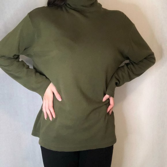 Unisex Green Staple Olive Toned Smooth Turtle Neck - Picture 3 of 7